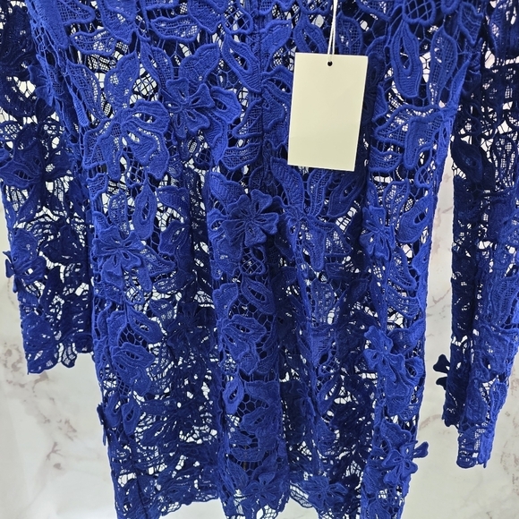 Self Portrait Dress Womens 8 Blue 3D Lily Mini Lace Crochet Zip Floral Royal - Picture 9 of 14